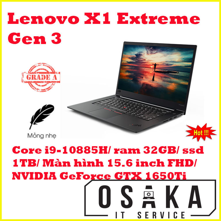 X1 Extreme Gen 3, Core i9-10885H, Ram 32GB, SSD 1TB, GeForce GTX 1650Ti Max-Q 4GB, 15.6” FHD